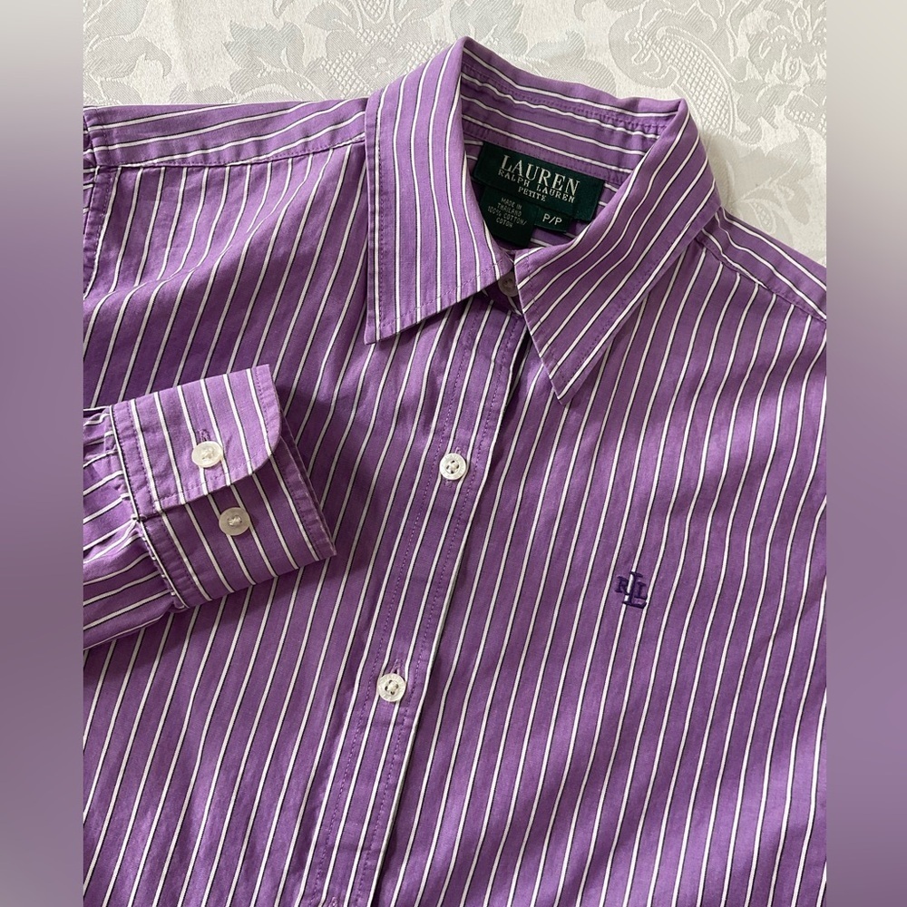 Lauren Ralph Lauren Petite 100% Cotton Striped Shirt Size P/P Monogrammed LRL